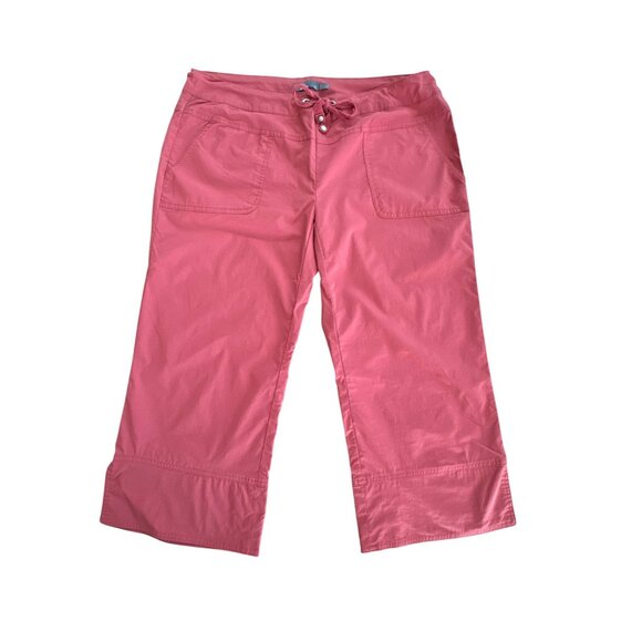 Prana Womens Cropped Pants size XL Wide Leg Orange Red Drawstring Pockets - Picture 1 of 4